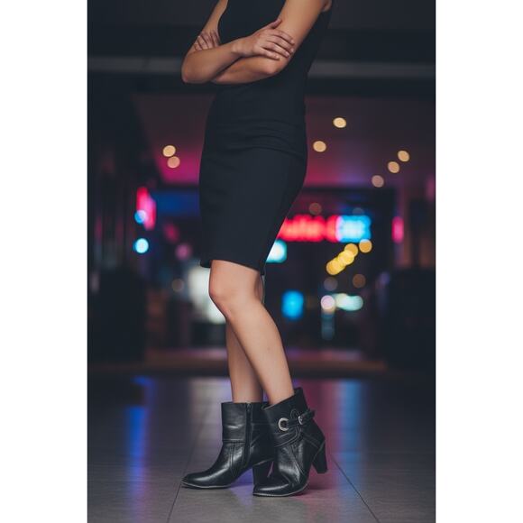 "EURO SOFFT" Black Ankle Booties Pirate SZ 7M Women 3" Heel Side Zipper Leather - Picture 2 of 13